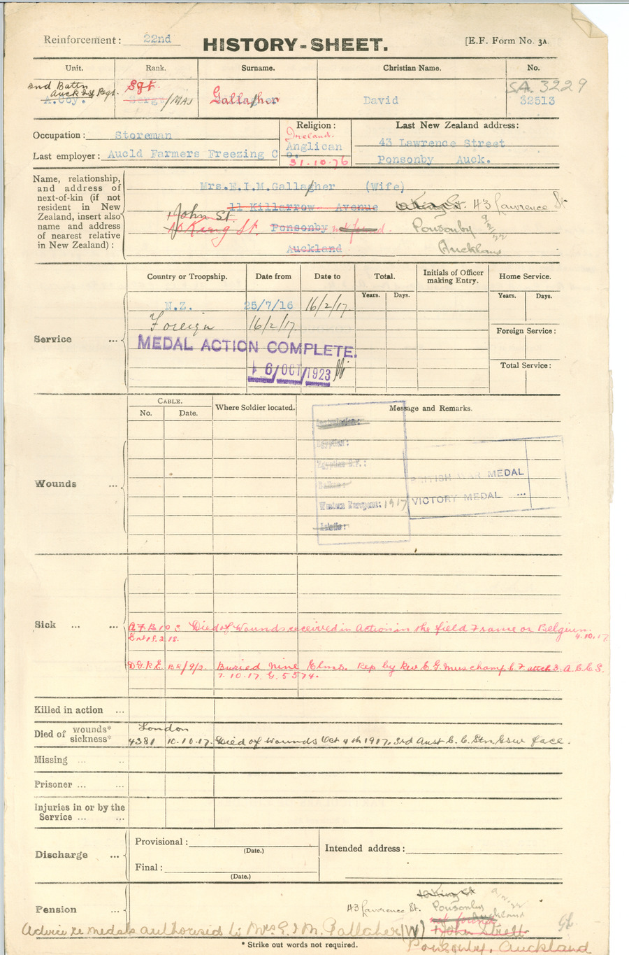 GALLAHER, David - SA3229, WWI 32513 - Army



