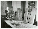 Title
Hone Te Kauru Taiapa (John Taiapa, M.B.E.), master carver.

Publicity Caption
Maori Arts and Crafts Institute Carving Centre, Rotorua.

Photographer
Mr. Anderson.