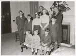 Title
New Governor-General of N.Z. and Family Reach New Zealand

Publicity Caption
Viscount and Lady Cobham and their eight children arrived at Wellington in the Rangitiki on September 5th, 1957. In this group taken at Government House the children are, from left; back row, John, Christopher, Catherine, Juliet, Richard; seated, Sarah and Lucy (twins) and Nicholas. (Vice-Regal, 1957-)

Photographer
Ransfield / Clark.
