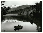 Title:
Westland - Matheson, Lake

Publicity Caption:
Lake Matheson, Mt. Tasman and Mt. Cook (at right) reflected in the mirror like waters

Photographer:
M. Berthold
