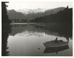 Title:
Westland - Matheson, Lake

Publicity Caption:
Lake Matheson, Mt. Tasman and Mt. Cook (at right) reflected in the mirror like waters

Photographer:
M. Berthold