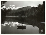 Title:
Westland - Matheson, Lake

Publicity Caption:
Lake Matheson, Mt. Tasman and Mt. Cook (at right) reflected in the mirror like waters

Photographer:
M. Berthold
