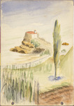 TITLE: [House on hill]
ARTIST: John Pine Snadden
MEDIUM/SUPPORT: Watercolour/pencil 
DIMENSIONS: 128 x 180mm