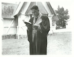 Title: Rehabilitation  Publicity Caption: Te K. Paenga, Divinity Student, St. John's College, Auckland.  He is a member of Ngatiporou Tribe [Ngati Porou], Gisborne and served four years in the Middle East and Italy.  He has been helped to attain his goal partly through rehabalitative education facilities but mainly because of his determination to succeed in his self-appointed task  Photographer: Not identified