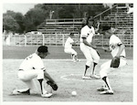 Title:  
SPORTS - Softball

Publicity Caption:
1Vth World Series Championship softball at Lower Hutt : Carl Mossman, Basil McLean, Owen Walford and Allan Russell playing for New Zealand against Japan.

Photographer:
R. Coad
