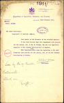 From: Secretary Agricultural Department, Wellington Date: 11 August 1911 Subject: Mr Walter Wright transferred from department of agriculture to high commissioner's staff as dairy produce expert