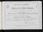 Certificate of Competency as Master of a River Steamer - John Godfrey Simmond Ragg