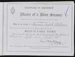 Certificate of Competency as Master of a River Steamer - Edward Joseph Adlam